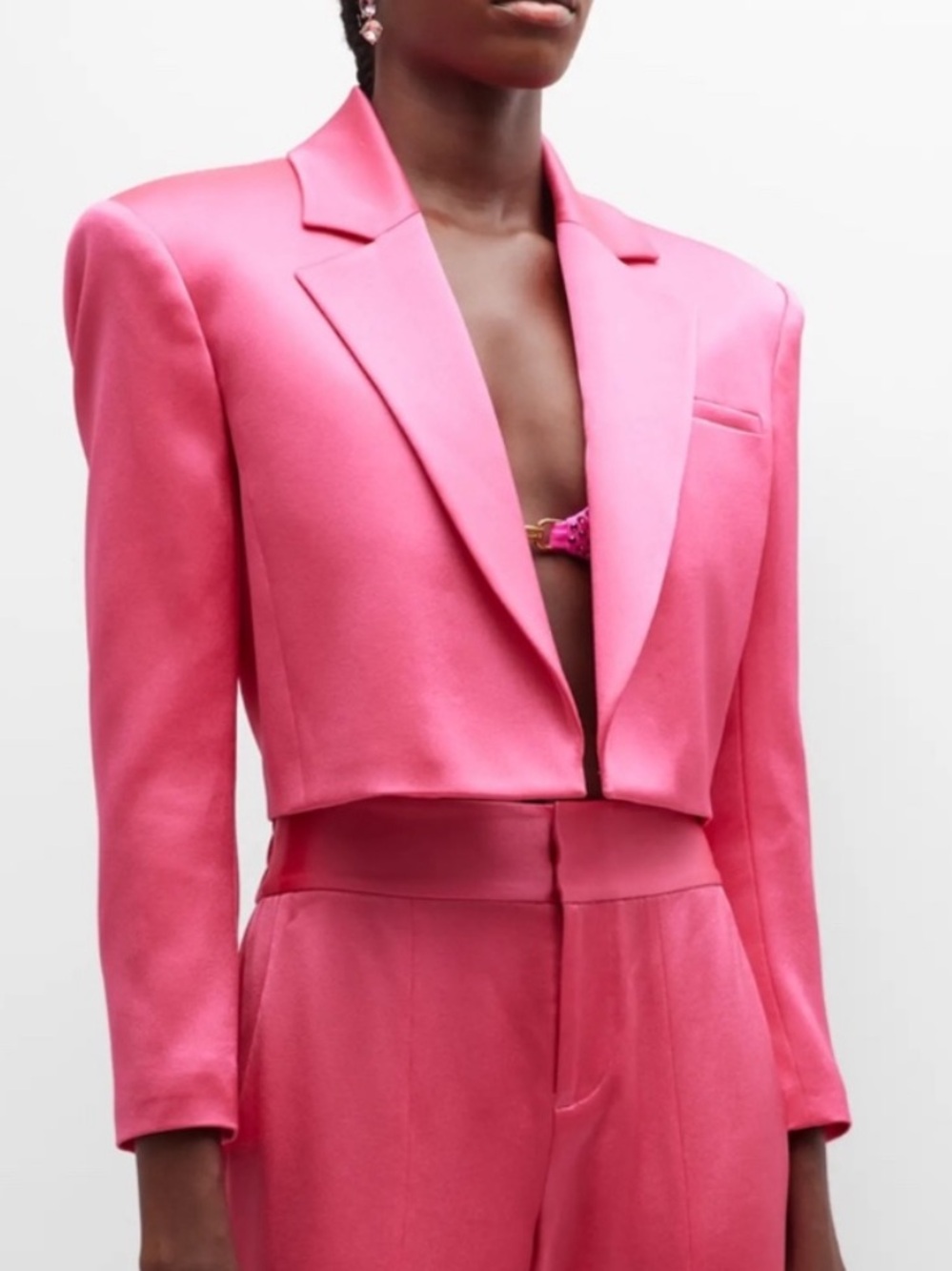 Alice + Olivia Shan Candy Pink Satin Boxy Oversized Cropped Blazer NWT Size 6